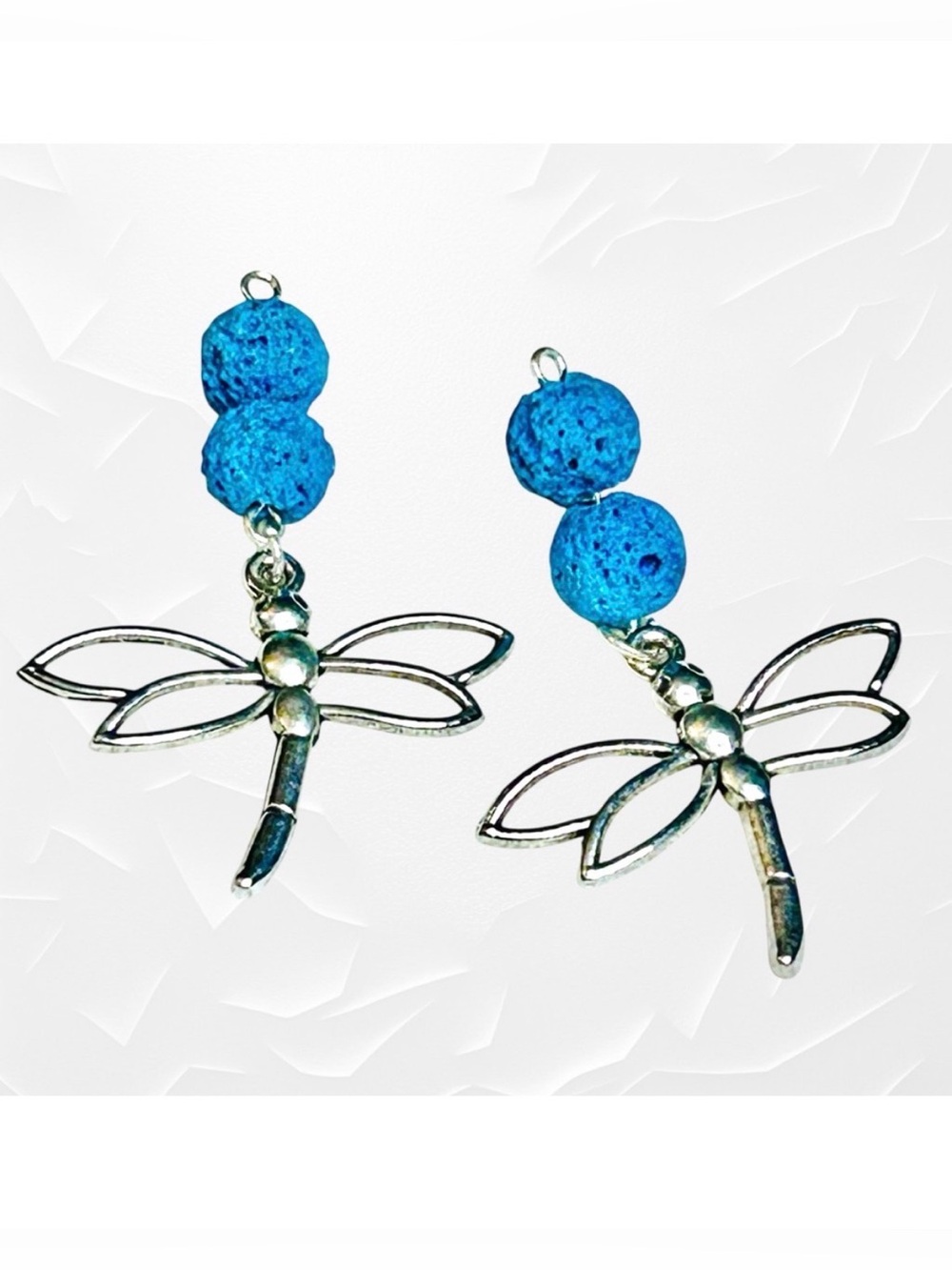 Hand Crafted Earrings Lava Dragonfly Dangle Silver Turquoise Pierced